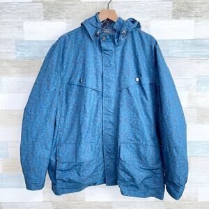 Lands End Hooded Rain Jacket Blue Aztec Print Full Zip Mesh Lined Mens XXL 2XL